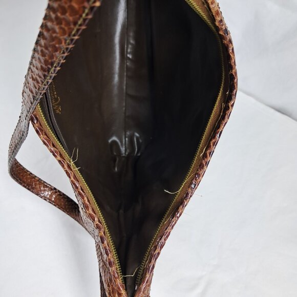 Vtg Morris Moskowitz Brown Genuine Reptile Shoulder Purse - Picture 11 of 16